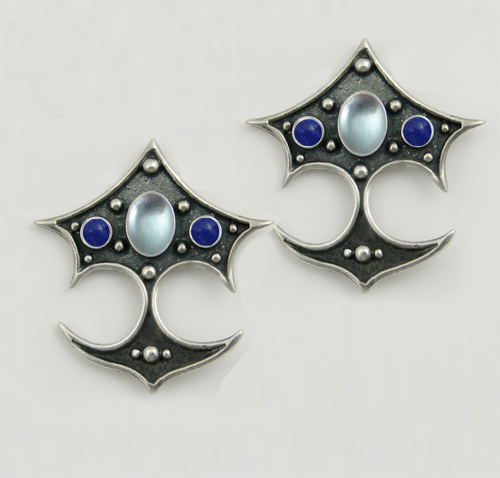 Sterling Silver Gothic Drop Dangle Earrings With Blue Topaz And Lapis Lazuli